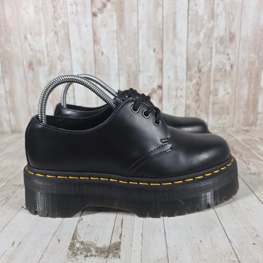 Dr. Martens 1461 Quad Black Leather Platform Oxford Shoes Womens 7 Mens 6 NJ004
